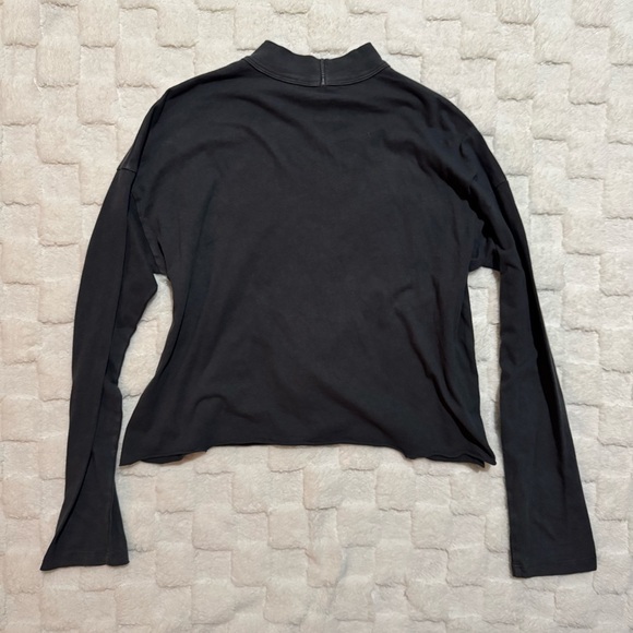 Aerie Dark Gray Oversized Mock Neck Long Sleeve Tee, 100% Cotton Top, X-Small - Picture 2 of 4